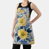 美しい黄色と青の花 エプロン (インサイチュ)