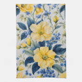 美しい黄色と青の花 キッチンタオル (縦)