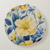 美しい黄色と青の花 ラウンドクッション (裏面)