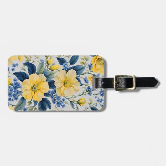美しい黄色と青の花 ラゲッジタグ (正面横)