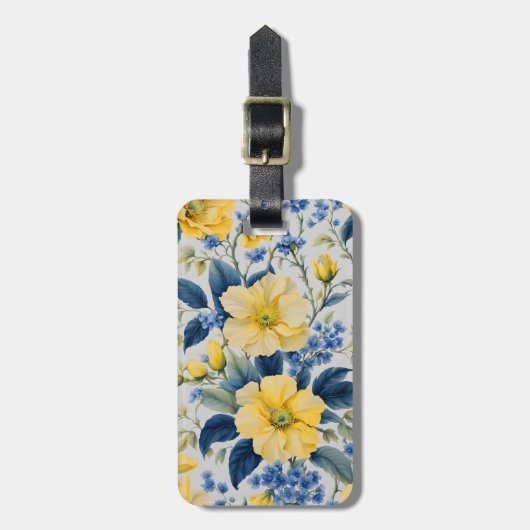 美しい黄色と青の花 ラゲッジタグ (正面縦)