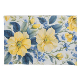 美しい黄色と青の花 枕カバー