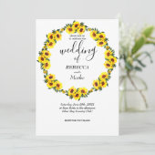 美しい黄色のひまわりがシンプルな白の招待状に 招待状 (スタンド正面)