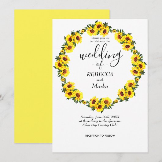 美しい黄色のひまわりがシンプルな白の招待状に 招待状 (正面/裏面)