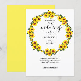 美しい黄色のひまわりがシンプルな白の招待状に 招待状