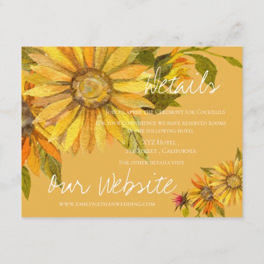美しい黄色のひまわり結婚フローラ エンクロージャーカード (裏面)