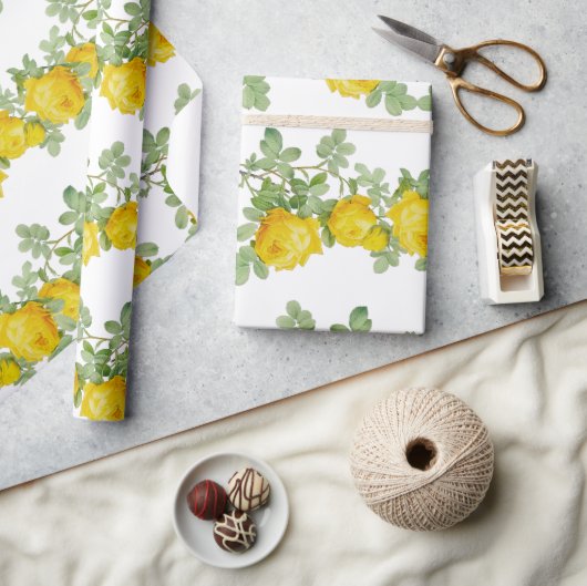 美しい黄色のウェディングローズの花 ラッピングペーパー (クラフト)