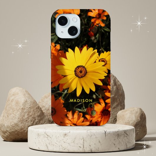 美しい黄色のオレンジ色の花の名パーソナライズされた前 Case-Mate iPhoneケース