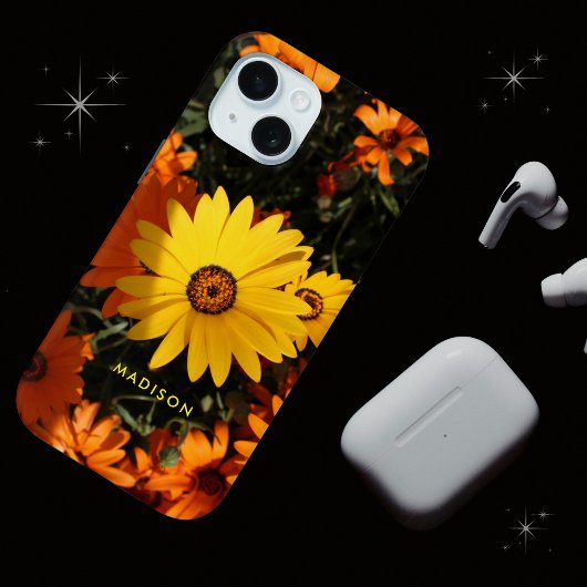 美しい黄色のオレンジ色の花の名パーソナライズされた前 Case-Mate iPhoneケース