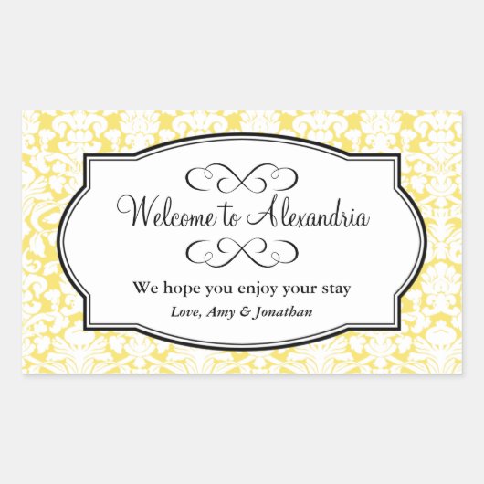 美しい黄色のダマスクパターンの町の抱き枕 長方形シール (正面)