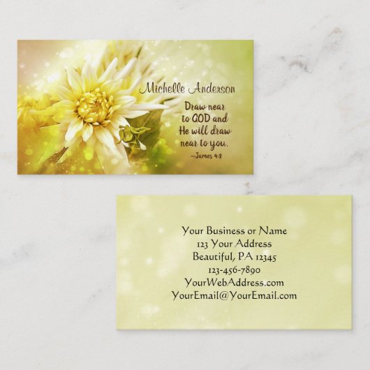 美しい黄色のダリアと聖書の聖句ヤコブ4:8, 名刺 (正面/裏面)