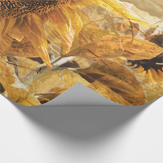 美しい黄色のテクスチャの巨大なヒマワリのフォトアート ラッピングペーパー (角)