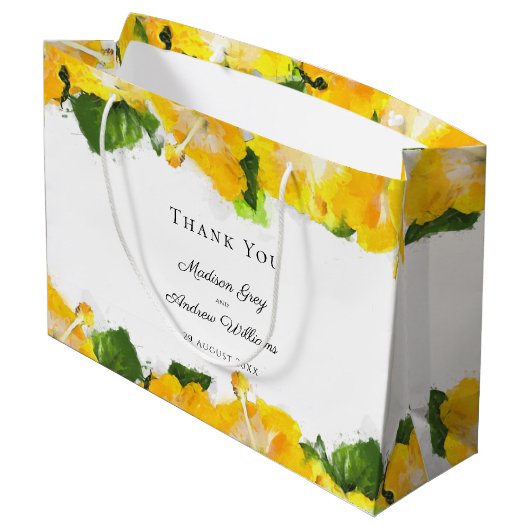 美しい黄色のハイビスカスフラワーアートありがとう ラージペーパーバッグ (裏面アングル)