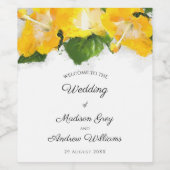 美しい黄色のハイビスカスフラワーアート結婚ズ ワインラベル (シングルラベル)