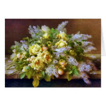 美しい黄色のバラとライラ絵画ックスのカード