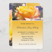 美しい黄色のバラの花バレンタインデーパーティー 招待状 (正面/裏面)
