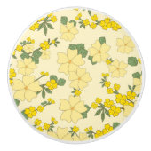 美しい黄色のフローラアート セラミックノブ (正面)