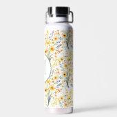 美しい黄色の春の野生の花モノグラム ウォーターボトル (背面)