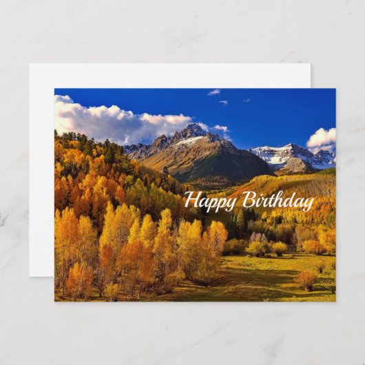 美しい黄色の木の山の誕生日 ポストカード (正面/裏面)