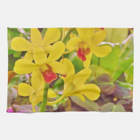 美しい黄色の秋のラン キッチンタオル (横)