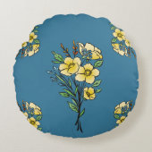 美しい黄色の花の丸い枕 ラウンドクッション (正面)