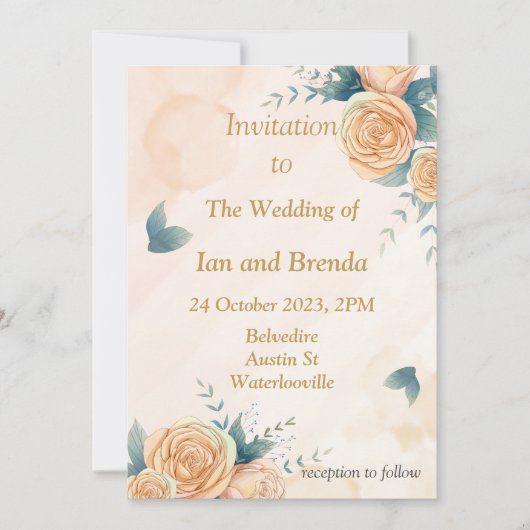 美しい黄色の花の結婚式招待状 招待状 (正面)