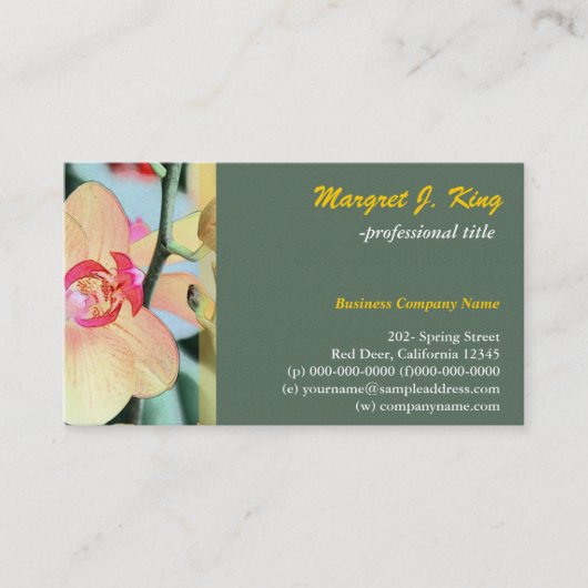 美しい黄色の蘭の花の植物性の緑 名刺 (正面)