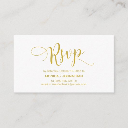 美しい黄色の金ゴールド、ウェディングレセプションRSVP エンクロージャーカード (正面)