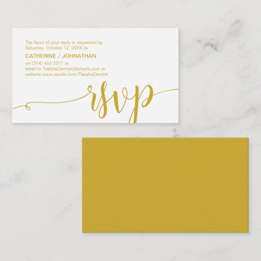 美しい黄色の金ゴールド、結婚式のRSVPの応答 エンクロージャーカード (正面/裏面)