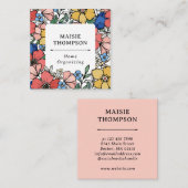 美しい黄色の青い珊瑚花の模様 スクエア名刺 (正面/裏面)