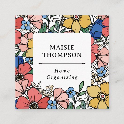 美しい黄色の青い珊瑚花の模様 スクエア名刺 (正面)