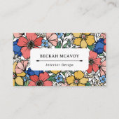 美しい黄色の青い珊瑚花の模様 名刺 (正面)