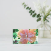 美しい黄色、オレンジ、ピンクのハイビスカス 名刺 (スタンド正面)