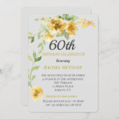 美しい黄色/灰色 花柄の誕生日招待状 招待状 (正面/裏面)