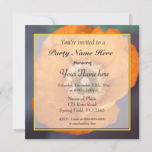 美しい黄金の野生のケシの花すべてパーティー 招待状 (裏面)