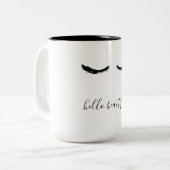 美しい黒いまつげこんにちは ツートーンマグカップ (正面左)