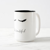 美しい黒いまつげこんにちは ツートーンマグカップ (正面右)