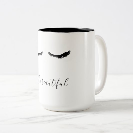 美しい黒いまつげこんにちは ツートーンマグカップ (正面右)