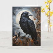 美しい黒いカラスの肖像画 ツリー 月 白紙 カード (黄色い花)