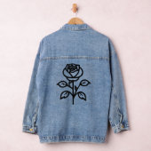 美しい黒いバラシルエットフラワー デニムジャケット (ハンガー)