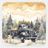 美しい黒いヴィンテージトラックの金ゴールドスカイ スクエアシール (正面)