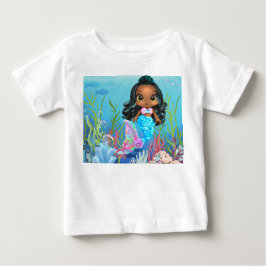 美しい黒い人魚が海で遊んでいる ベビーTシャツ