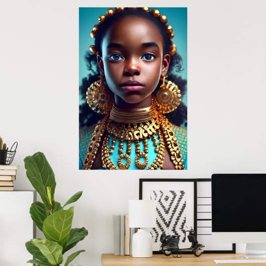 美しい黒い女の子彼女はイヤリング、ブレスレットが大好き ポスター (ホームオフィス)