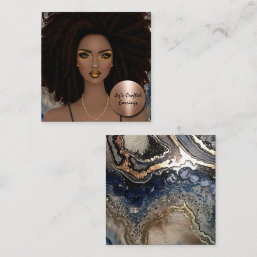 美しい黒い女性のイヤリング表示カード スクエア名刺 (正面/裏面)
