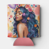 美しい黒い女数々の色のパーティーアート 缶クーラー (裏面)