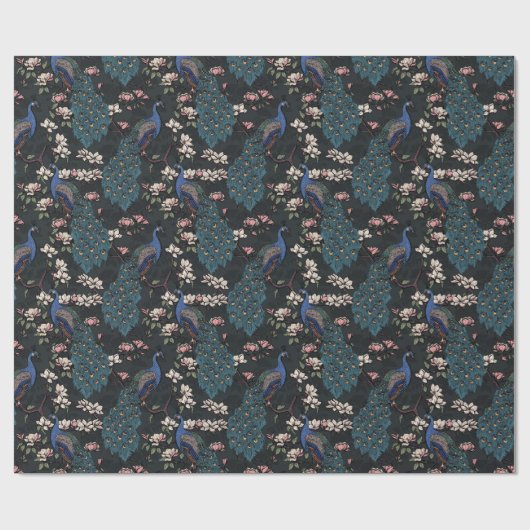 美しい黒い孔雀とマグノリアの花 ラッピングペーパー (フラット)
