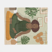 美しい黒い曲線をした女性めい想の姿  フリースブランケット (正面(横))