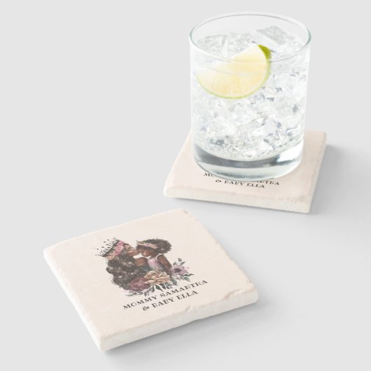 美しい黒い母と娘(3) ストーンコースター (横)