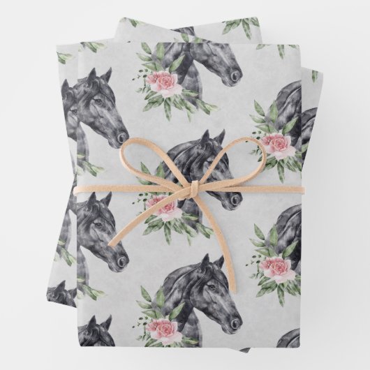 美しい黒い馬の頭ポートレート水の色Wra ラッピングペーパーシート (インサイチュ)