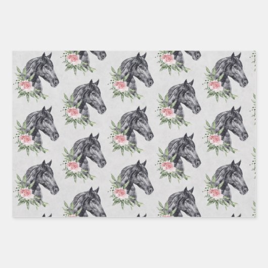 美しい黒い馬の頭ポートレート水の色Wra ラッピングペーパーシート (正面)